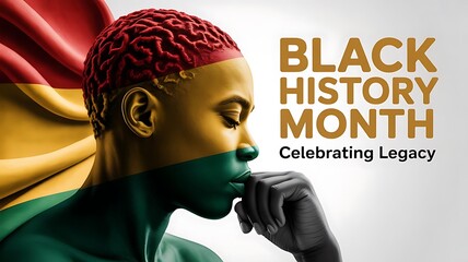 A thoughtful portrait of a person with skin painted in panafrican colors, celebrating black history month legacy