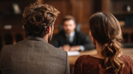 Tense Moment: Couple and Judge in Divorce Mediation
