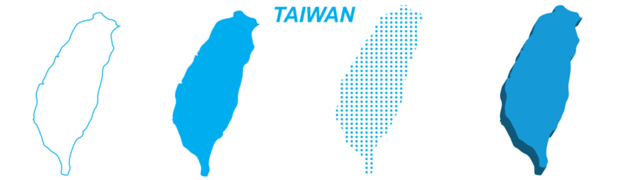 Taiwan Map Vector Set, Asia Outline Silhouette Dotted 3D Solid Shapes, Taiwan Country Infographic Template, Editable EPS Taiwan Geography
