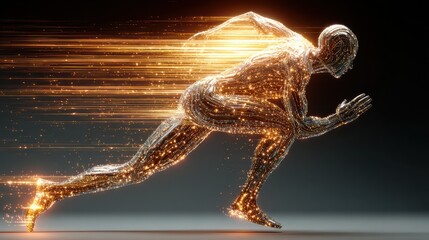 Sprinting Human Figure of Digital Circuitry and Data