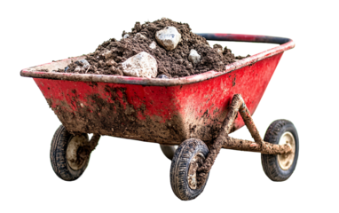 Bright red utility wheelbarrow showcasing essential work tools designed for durability and job site efficiency