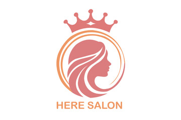 Elegant Hair Salon Logo with Woman Silhouette, Flowing Hair and Crown – Premium Beauty Branding Design. Resizable and editable, EPS 10.