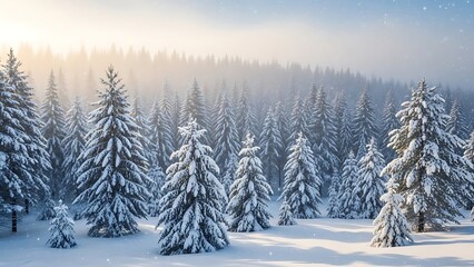 winter forest in the fog