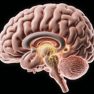 Central nervous system diagram highlighting key brain structures including the limbic system basal ganglia hypothalamus cerebellum pineal gland pituitary gland and ventricles with choroid plexus