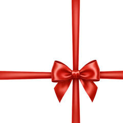 Realistic red ribbon bow with ribbons isolated on transparent background