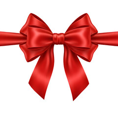 Realistic red ribbon bow isolated element for festive gift wrapping isolated on transparent background