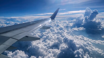 Clouds and Clear Sky Seen from Aircraft Passenger Window
