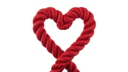 Red rope heart shape on a transparent background PNG image PNG file for Valentine's Day love connection symbolism