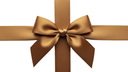 Elegant Golden Bronze Gift Bow for Valentine's Day on a Transparent Background PNG Image