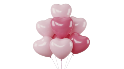 Pink and Magenta Heart Balloons Bunch on a Transparent Background PNG image