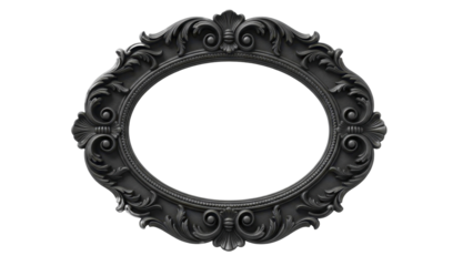 Ornate oval decorative frame with elaborate scrollwork and elegant design on a transparent background, PNG image