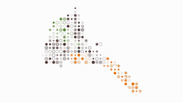 Eritrea map animation. Shape of the country with pulsating colored dots. Large size circle blocks. Digital style Eritrea map on white background. Abstract video.