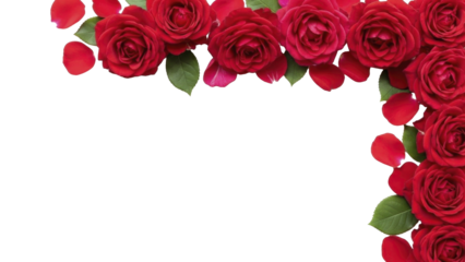 Lush Red Roses and Petals Corner Border on a transparent background, PNG image, PNG file