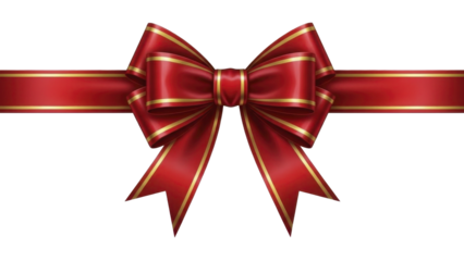 Red present bow with gold stripes, Valentine's Day, transparent background PNG file.