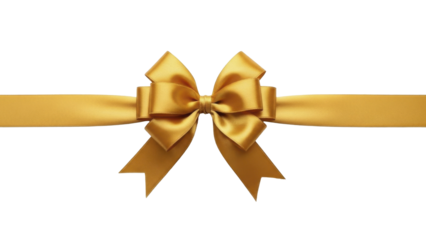 Elegant Golden Satin Ribbon Bow with Streamers on a Transparent Background PNG Image