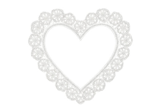 White lace crochet heart doily transparent background