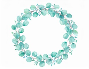 Obraz premium Eucalyptus leaf wreath with blue berries decorative wreath of eucalyptus leaves blue berries