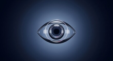 Futuristic digital eye with glowing rings against a deep blue background, representing surveillance, vision, and technology concept