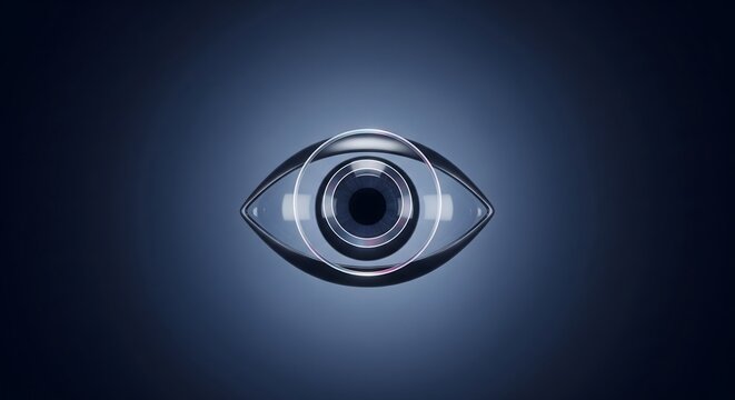 Futuristic digital eye with glowing rings against a deep blue background, representing surveillance, vision, and technology concept - Powered by Adobe