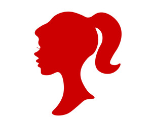 Red Female Silhouette Profile with Ponytail, Isolated Vector Graphic on White