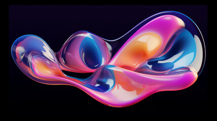 Colorful holographic liquid curve in 3D against black background for tech inspired art