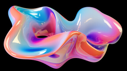 Abstract 3D glossy wave with iridescent colors on black background for presentations