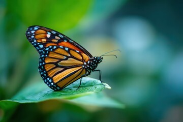 Fototapeta premium Close-up Monarch Butterfly on Leaf with Bright Orange Wings