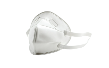 Macro shot of a safety mask highlighting its ergonomic design, filtration layers, and industrial use