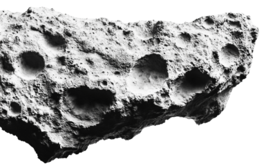 High detail image of a celestial asteroid showing rough terrain, shadows, and natural space features