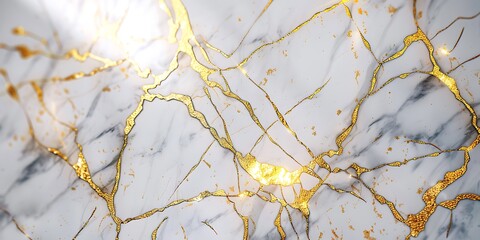 Luxurious white marble with intricate gold veins, creating a sophisticated and elegant texture.