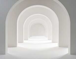 Fototapeta premium Illusion of White Arches Receding into Infinite White Space with Soft Lighting