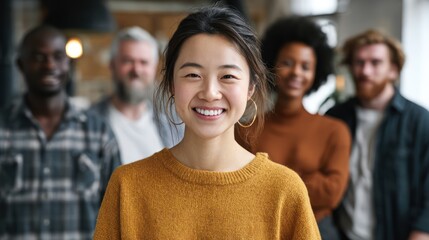 Diverse Multiethnic Team with Smiling Asian Woman Leader