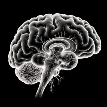 Black and white illustration of the human brain anatomy