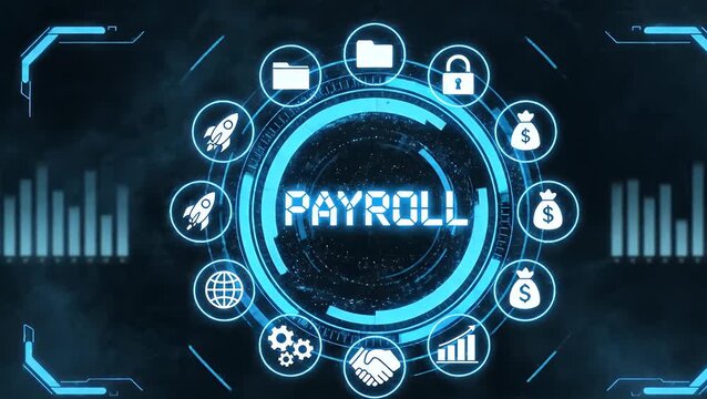 Modern digital payroll concept surrounded by business management icons
