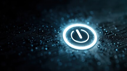 Blue and Purple Neon Power Button on High-Tech Background