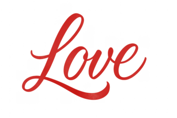 Red love elegant script calligraphy text transparent background