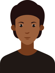 Flat vector portrait of a person with deep charcoal brown skin tone