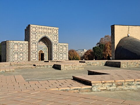 Mirzo Ulughbek Memorial Museum and Entrance to the Remains of His Observatory in Samarkand (Samarqand), Uzbekistan