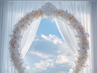 Elegant floral archway framing a dreamy sky view