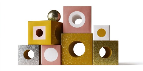 Fototapeta premium Colorful building blocks arranged in a creative pattern on a white surface during daylight hours