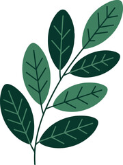 Naklejka premium Dark Green Leaves on Stem Simple Flat Illustration leaf plant