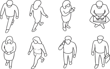 Top View People CAD Line Art, Human Outline Vector Pack for Architecture & Floor Plans Minimal style hand drawn