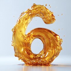 Fototapeta premium Dynamic Glossy Golden Liquid Fluid Number Six Molten Honey