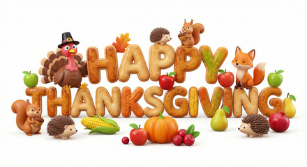 Happy thanksgiving 3d design illustration text typography. AI