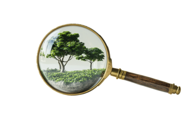 Surreal illustration of a magnifying glass revealing an alternate perspective in a creative design