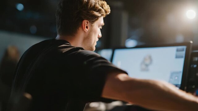 Side view of researcher and performer adjusting instruments in sync with real-time radiation visualization &mdash; representing innovative STEAM projects, multisensory scientific storytelling, and