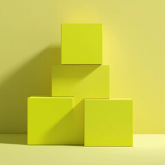 stack of blank yellow gift boxes in red background