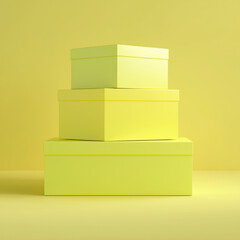 stack of blank yellow gift boxes in red background