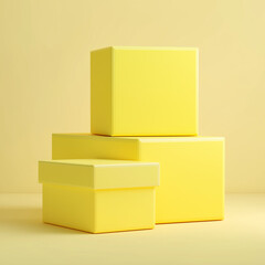stack of blank yellow gift boxes in red background
