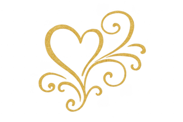 Golden glitter heart with ornate scroll flourish